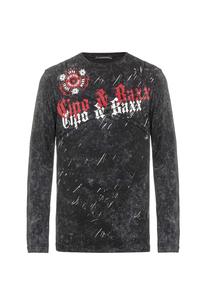 Рубашка с длинными рукавами и крупным фирменным принтом спереди. Cipo & Baxx, черный