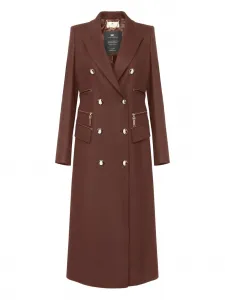 Двубортное пальто с эмалированными пуговицами Elisabetta Franchi, коричневый