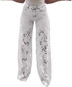 Джинсы Patchwork Women с цветочным принтом и карманами