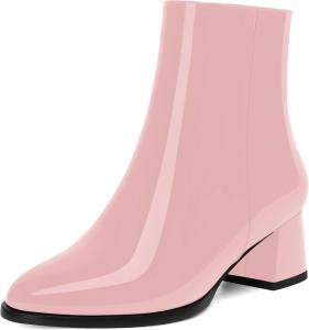 Женские ботинки NUMALEO с круглым носком, для путешествий и улицы, лаковые, стильные, на молнии, с толстым низким каблуком 5 см, высокие до щиколотки, Pink
