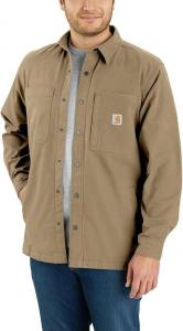 Мужская рубашка Carhartt 105532 Rugged Flex Relaxed Fit Canvas с флисовой подкладкой на кнопках, Dark Khaki
