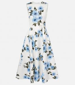 Платье-миди из фая с цветочным принтом Mara Emilia Wickstead, цвет large dahlia baby blue