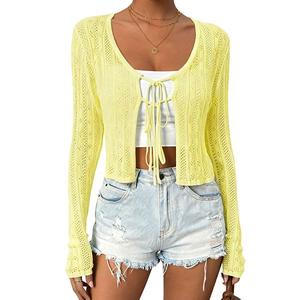 Женский легкий кардиган с длинными рукавами и запахом Clearflower, Yellow