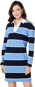Женское спортивное платье в полоску с длинным рукавом для регби от Tommy Hilfiger, Preppy Rugby Stripes/Sky Captain/Bright White/French Blue
