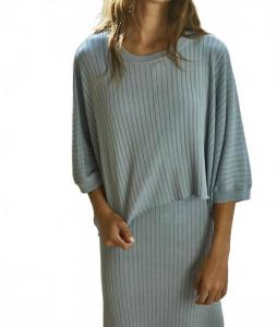 Вязаный свитер короткий рукав свободного кроя в сине-сером цвете By Together