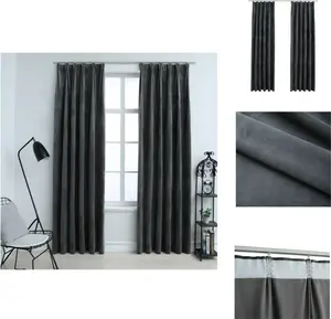 Плотные шторы с крючками, 2 шт., бархат антрацитового цвета, 140 x 225 см - Шторы и портьеры vidaXL