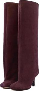 Женские замшевые сапоги до колена с квадратным носком, каблук-киска, сапоги для верховой езды, на молнии, широкий голенище, шпилька, длинные ботильоны, модные сапоги для платья, высокие каблуки для женщин Kapxumo, Burgundy