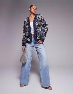 Плащ River Island с цветочным узором и заклепками темно-синего цвета