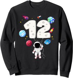 12-й день рождения в стиле космонавта. Костюм космонавта для 12-летнего подростка. Толстовка Matching Family Astronaut Birthday Space Gift Shop, черный