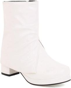 Женские классические ботильоны VOKLIN с круглым носком в западном стиле, с небольшой платформой и средним каблуком, модные короткие ботинки, White-Velvet Lined