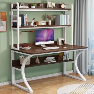 Компьютерный стол Xinmeikai с полкой, белая рама + темный орех, 80x60x170 см