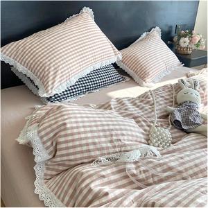 IBDRYKK Комплект постельного белья винтажное кружево черно-белая клетка хлопок