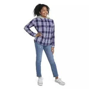 Детская фланелевая рубашка Levi's в фиолетовую клетку, с капюшоном, длинными рукавами и карманами, GBO208