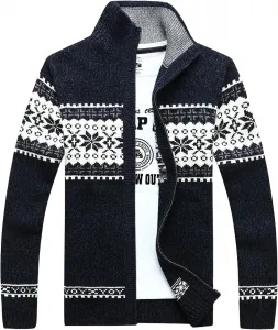 Толстый вязаный свитер с молнией Casual Cable для мужчин, Stand Collar, Slim Fit, длинный рукав