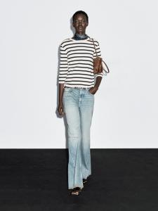 Полосатая футболка из 100% хлопка Massimo Dutti, кремовый