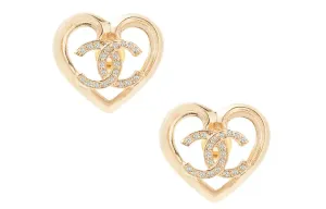 Серьги-гвоздики Crystal Cc Logo Heart ABA103 CHANEL, светло-золотой