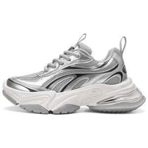 Модные повседневные амортизирующие противоскользящие и износостойкие низкие кроссовки с массивным верхом, увеличивающие рост, унисекс Pmt, Silver