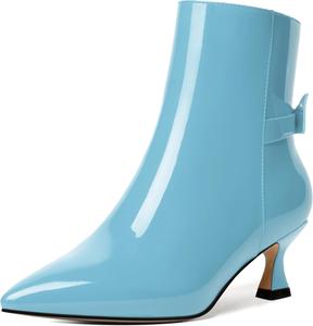 Женские ботильоны MERRORI с острым носком, застежкой-молнией, лакированной отделкой, низким каблуком-шпилькой 2 дюйма, Light Blue