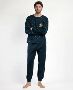 Мужская длинная пижама из хлопка синего цвета Lois