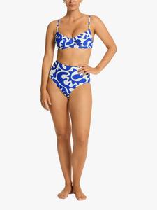 Бикини-трусы Seascape с панелями и высокой талией Sea Level, Cobalt/White