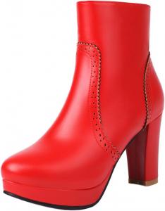 Женские модные ботильоны LYYSKY на высоком каблуке 8,5 см, с круглым носком, короткие, с боковой молнией и платформой, модель 7531-33, размеры US4-US13, Red(7533)