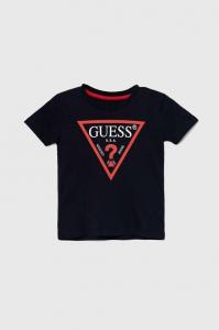 Детская хлопковая футболка Guess, темно-синий