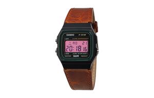 CASIO Мужские часы Retrofit Series с кварцевым механизмом и ремешком из натуральной кожи, черный циферблат
