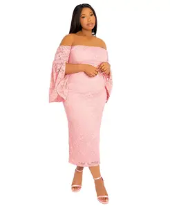 Платье миди с кружевом и открытыми плечами больших размеров Buxom Couture, фиолетовый