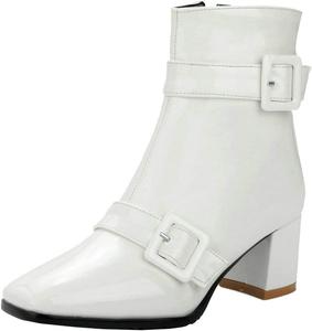 Женские ботильоны LUXMAX из лакированной кожи с коротким каблуком и молнией, White