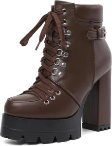 Женские ботильоны Susanny на высоком каблуке с круглым носком, платформой и шнуровкой, замшевые с боковой молнией, Dark Brown
