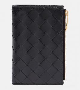 Кошелёк Intrecciato Medium из кожи Bottega Veneta, Black-Gold
