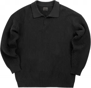 Мужской свитер с воротником стойкой и V-образным вырезом, длинный рукав, кабельная вязка