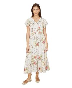 Женское миди-платье с цветочным узором и английской вышивкой Yumi, Ivory