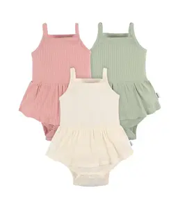 Комплект из 3 боди без рукавов с юбочкой для девочек, цвет Antique White, размер 3-6M Gerber, белый