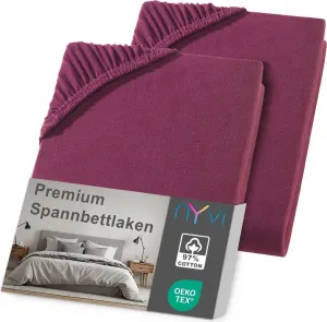 Простыня на резинке DreamScience Premium 140, цвет бордо, 160 x 220 см, для кроватей с пружинным блоком, высота до 32 см, 2 шт., комфортная простыня на резинке, плотность 190 г/м², без усадки, не требует глажки, с резинкой NYVI