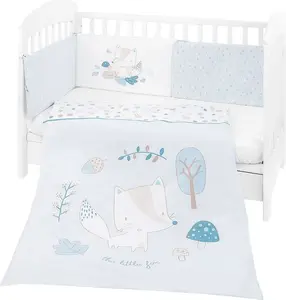 Комплект постельного белья из 4 предметов: пододеяльник 135 x 95 см, пододеяльник, бортик для кроватки 120 x 60 см, синий Kikkaboo