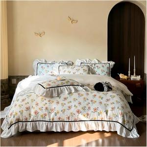 YUSIWOAL Комплект постельного белья французские цветы рюши хлопковая двухслойная жатка пряжа