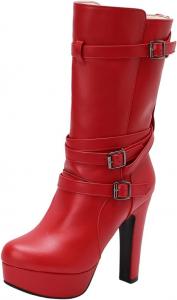 Женские ботильоны средней длины с круглым носком, на шнуровке, с массивным каблуком, удобные высокие каблуки, осенние ботинки с пряжкой, теплые зимние обувь Generic, Red