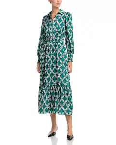 Платье с застежкой на пуговицы до середины груди и баской по низу. T Tahari, мультиколор