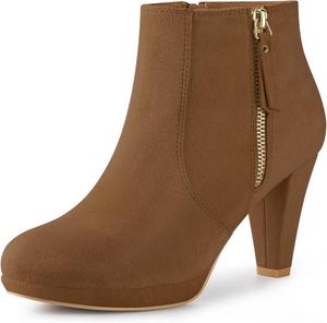 Женские ботильоны Perphy на массивном каблуке с круглым носком, Brown