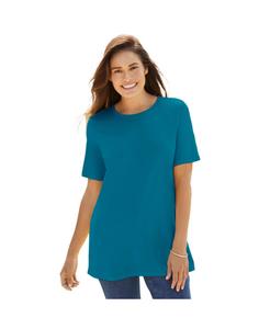 Футболка с коротким рукавом и круглым вырезом идеального размера для полных женщин Woman Within, Deep teal