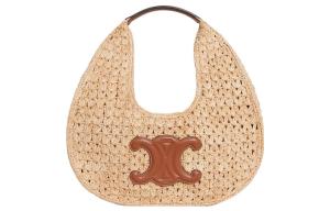 Сумка-хобо из волокна рафии и телячьей кожи, женская повседневная сумка Regular Natural/Tan CELINE