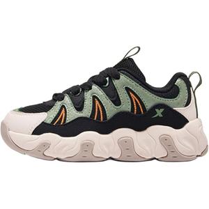 Нескользящие износостойкие низкие детские кроссовки для повседневной носки. Для детей от 3 до 7 лет. XTEP, черный/зеленый