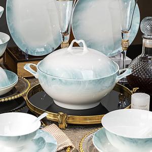 WEIMINGNUO Набор посуды из костяного фарфора с подглазурной росписью Цзиндэчжэнь, 35 предметов, Yunjin Wanli, здоровое высокотемпературное подглазурное окрашивание