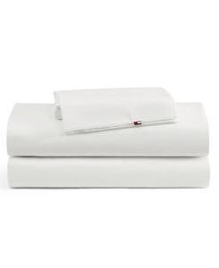 Tommy Hilfiger комплект постельного белья однотонный из хлопка с охлаждающим эффектом плотность ткани 180 нитей размер Queen, 4 предмета, белый