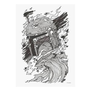 Фреска Komar Star Wars Boba Fett Drawing, черно-белый