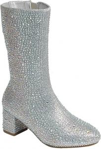 Сапоги ABSOLEX для девочек с круглым носком, стразами, до колена, на низком широком каблуке, Silver