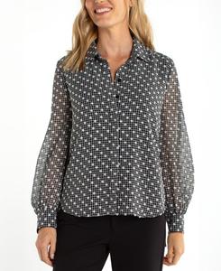 Женская блузка с длинными рукавами и воротником Liverpool Los Angeles, Black/White Plaid