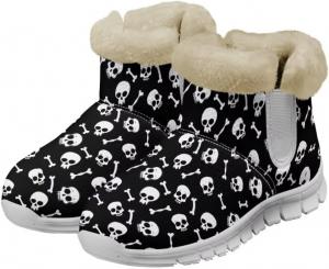 Женские зимние сапоги Jeiento для снега, с хэллоуинским дизайном, модные, уютные, теплые, легко надеваются, с противоскользящей подошвой, зимняя обувь для женщин, Halloween Skull