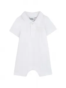 Полукомбинезон-поло с нашивкой BOSS Kidswear, белый